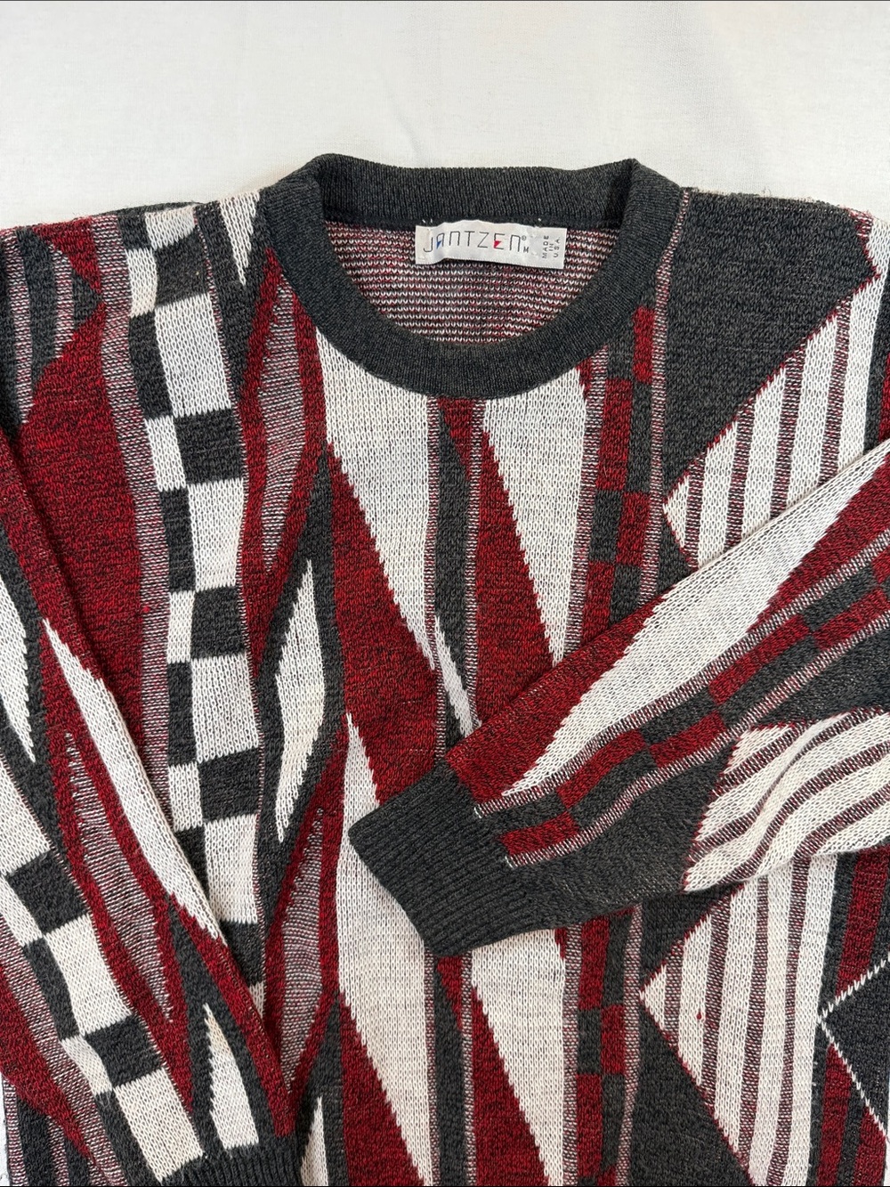 Jantzen Geometric Abstract Knit Crewneck Sweater 90s Vintage USA M